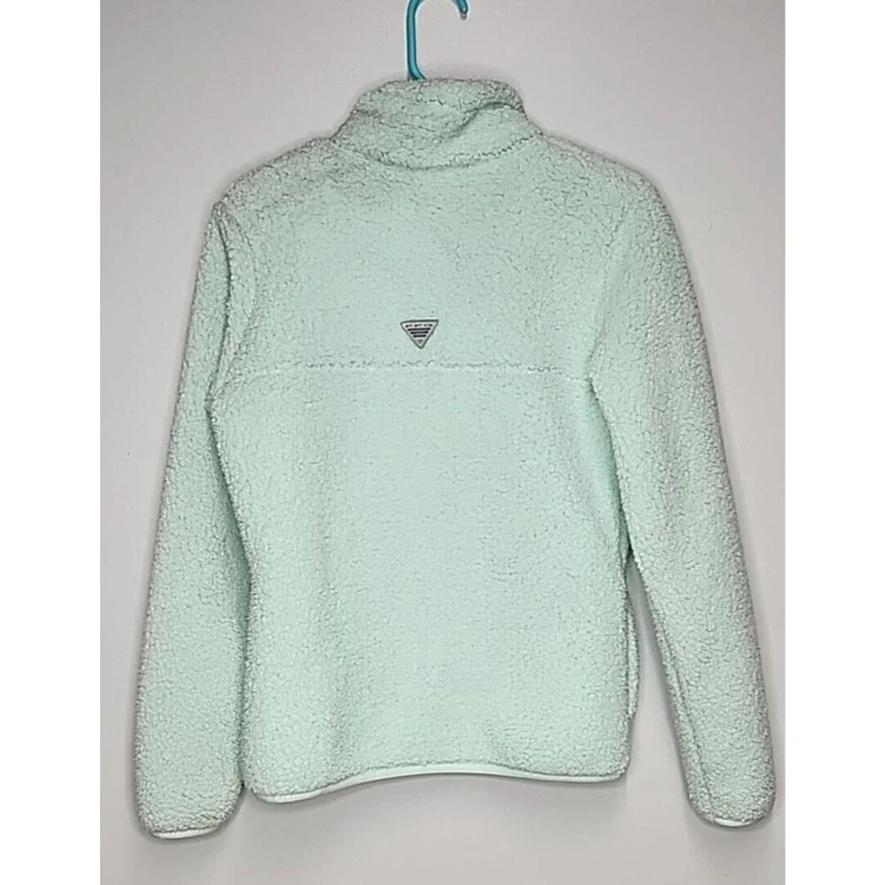 Columbia PFG Women's Mint Green Sherpa Gingham Full Zip Puffy Jacket Size S EUC